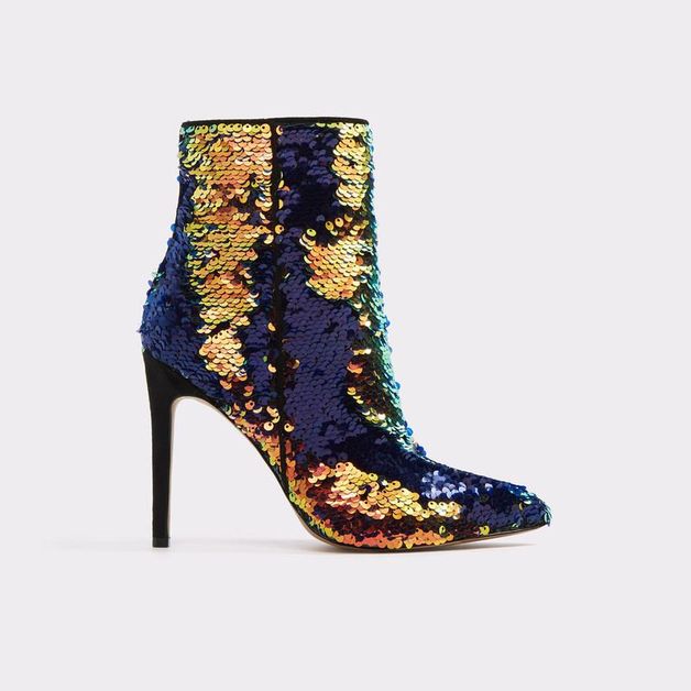 This ordinary ankle boot with extraordinary effects, set on a stiletto heel and covered in prints, sequins available in a variety of colours. To buy click to link